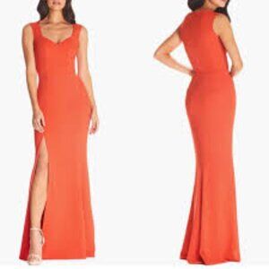 DRESS THE POPULATION MONROE SIDE SLIT GOWN COLOR POPPY SIZE XXS BRAND NEW